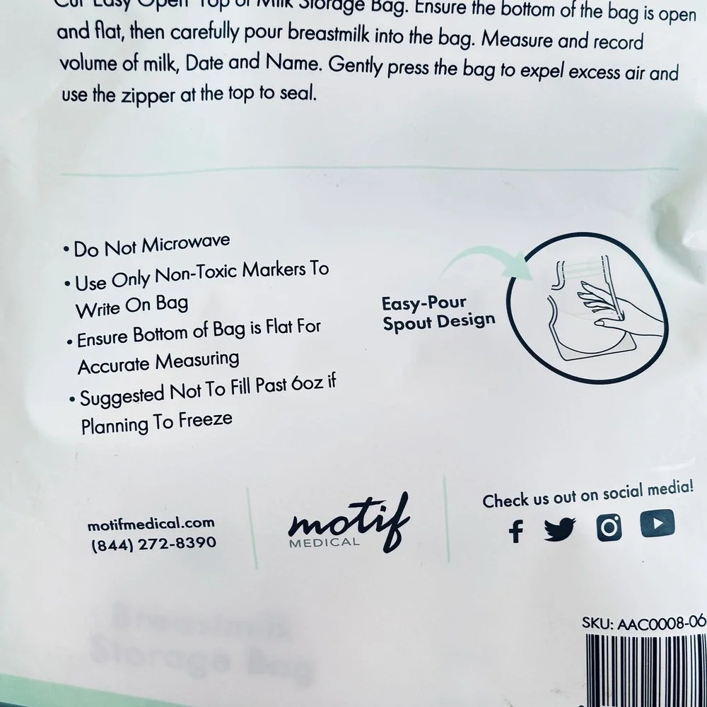 Motif Medical Breastmilk Storage Bags 100 Count 8 oz BPA-Free Leak-Proof 2 packs